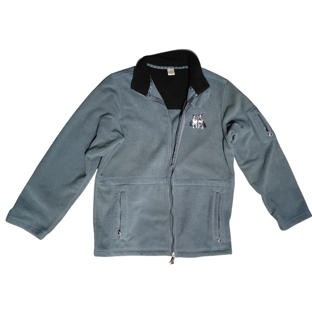 Vintage Danbury Mint Boston Terriers Embroidered Zip Up Fleece Jacket Size Large